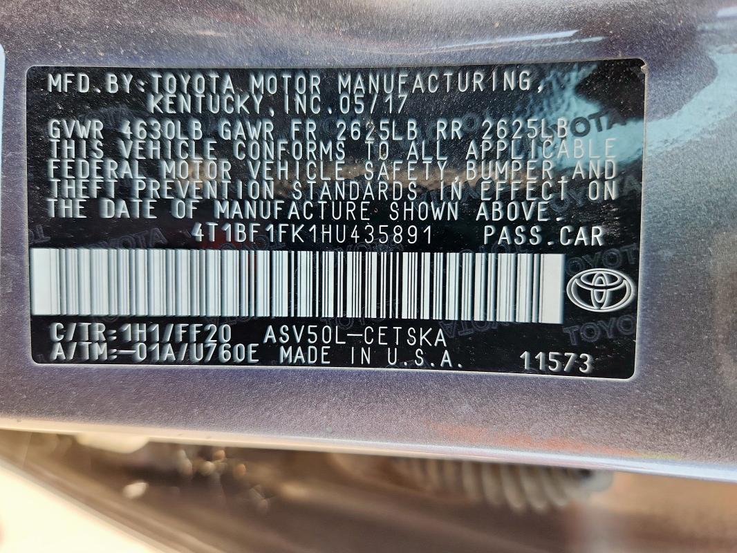 4T1BF1FK1HU435891 - 2017 TOYOTA CAMRY LE SILVER photo 12