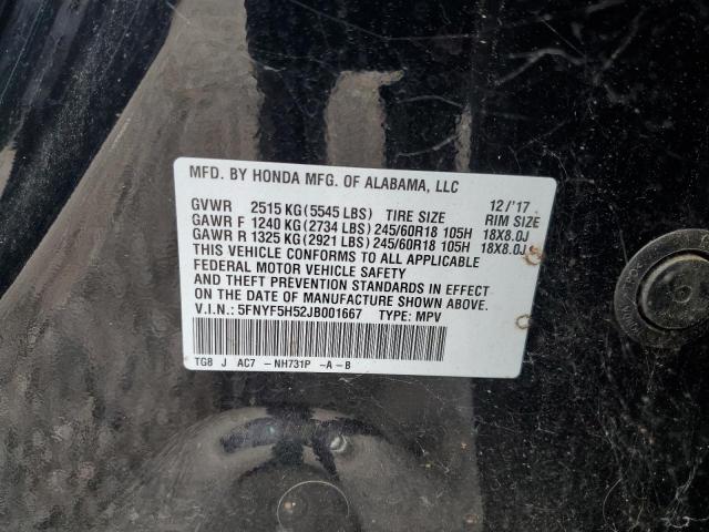 5FNYF5H52JB001667 - 2018 HONDA PILOT EXL Siyah fotoğraf 13