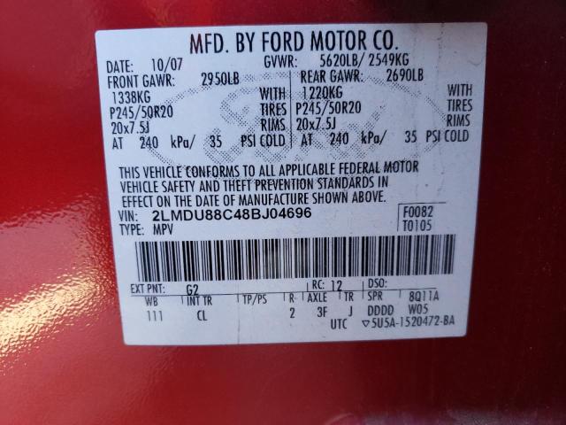 2LMDU88C48BJ04696 - 2008 LINCOLN MKX RED photo 12