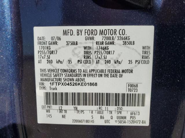 1FTPX04526KE01868 - 2006 FORD F150 TWO TONE photo 12