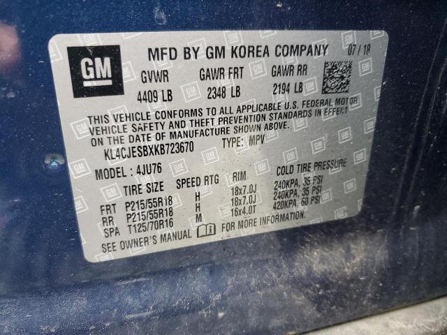 KL4CJESBXKB723670 - 2019 BUICK ENCORE PREFERRED BLUE photo 13