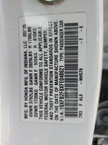 19XFB2F8XFE048621 - 2015 HONDA CIVIC EX WHITE photo 13