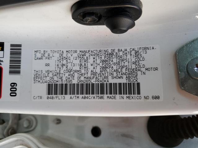 3TMJU4GN3DM151595 - 2013 TOYOTA TACOMA DOUBLE CAB PRERUNNER WHITE photo 12