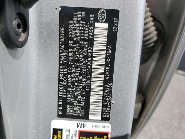 4T1BF3EK3AU063683 - 2010 TOYOTA CAMRY BASE SILVER photo 12