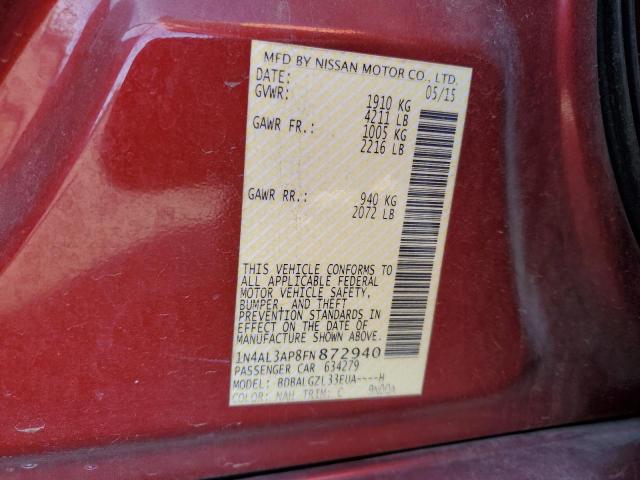 1N4AL3AP8FN872940 - 2015 NISSAN ALTIMA 2.5 RED photo 12