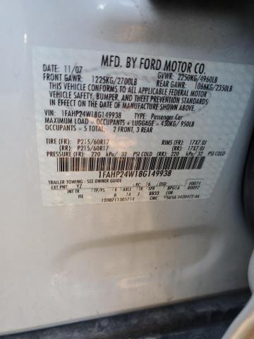 1FAHP24W18G149938 - 2008 FORD TAURUS SEL WHITE photo 12