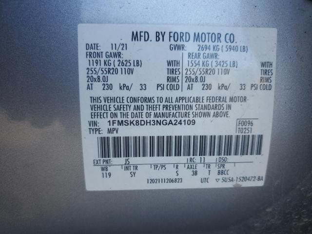 1FMSK8DH3NGA24109 - 2022 FORD EXPLORER XLT 银色 照片 13