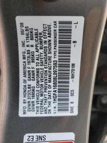 1HGFA16808L097593 - 2008 HONDA CIVIC EX GRAY photo 12