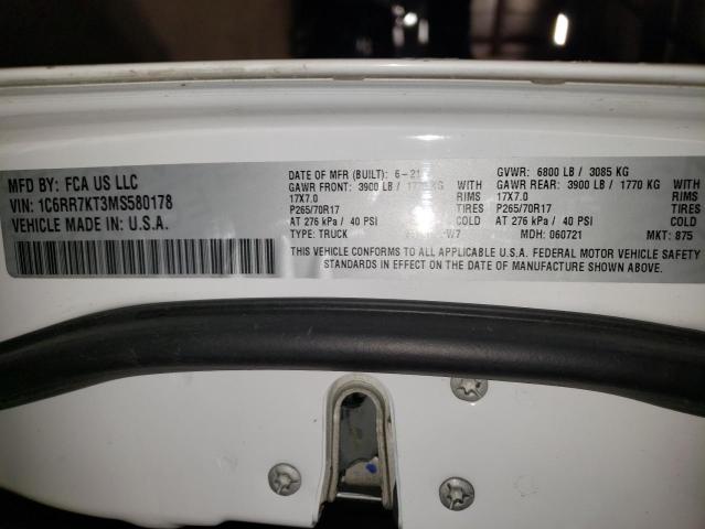 1C6RR7KT3MS580178 - 2021 RAM 1500 CLASSIC TRADESMAN Белый фото 12