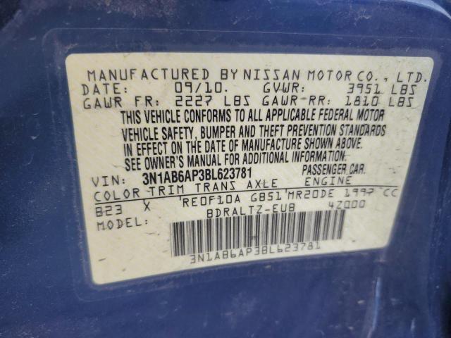 3N1AB6AP3BL623781 - 2011 NISSAN SENTRA 2.0 BLUE photo 12