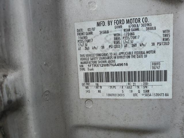 1FTRX12W87NA49616 - 2007 FORD F150 SILVER photo 12