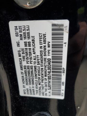 5J6YH18574L003400 - 2004 HONDA ELEMENT EX BLACK photo 13