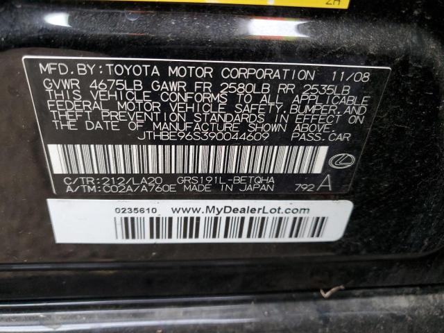 JTHBE96S390044609 - 2009 LEXUS GS 350 BLACK photo 13