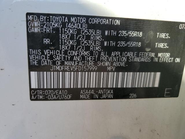 JTMDFREV5FD157999 - 2015 TOYOTA RAV4 LIMITED WHITE photo 13