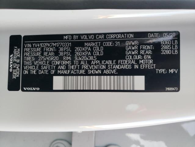 YV4102PK7M1770331 - 2021 VOLVO XC90 T5 MOMENTUM WHITE photo 13