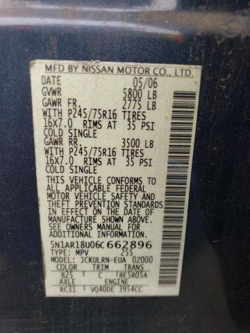 5N1AR18U06C662896 - 2006 NISSAN PATHFINDER LE 蓝色 照片 12