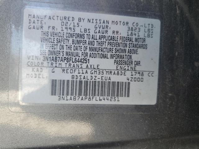 3N1AB7AP8FL644251 - 2015 NISSAN SENTRA S GRAY photo 12