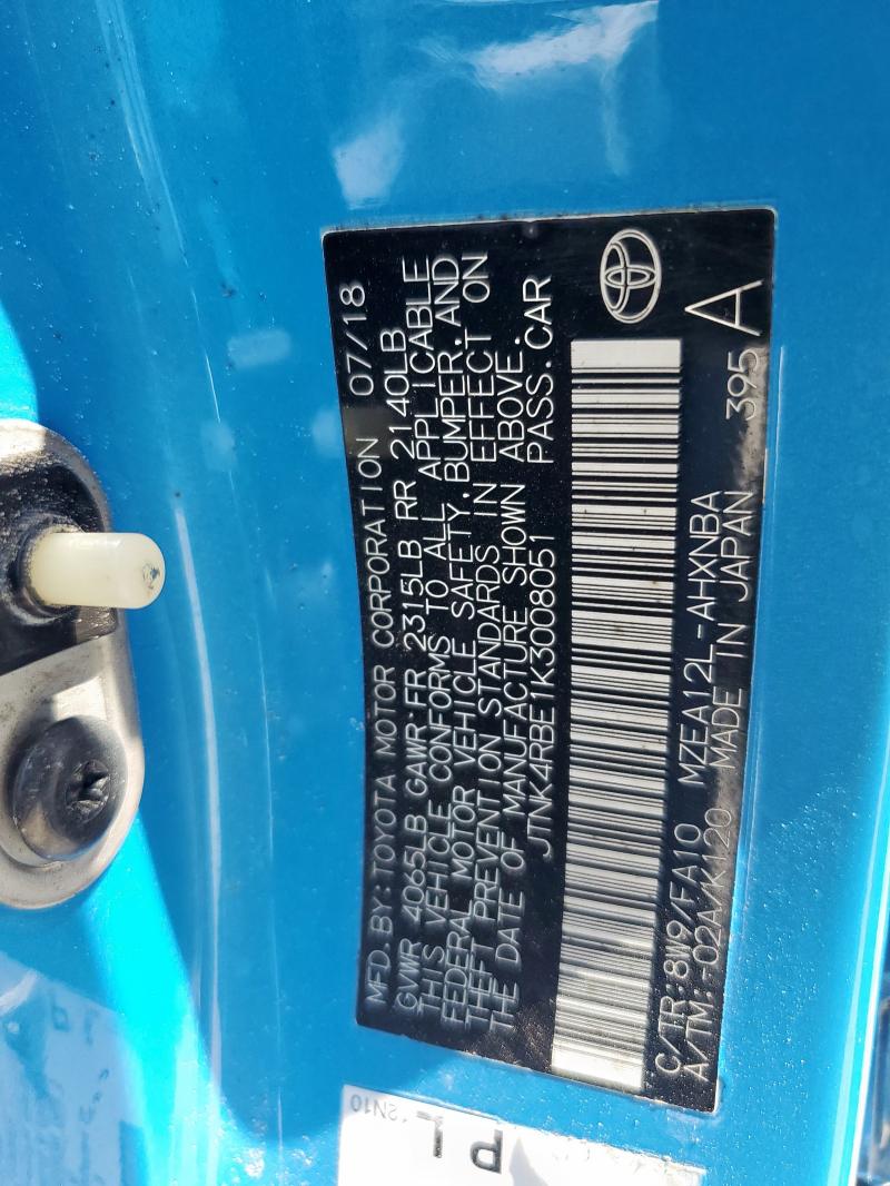 JTNK4RBE1K3008051 - 2019 TOYOTA COROLLA SE Կապույտ լուսանկար 13