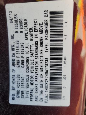 1HGCR2F74DA178238 - 2013 HONDA ACCORD EX BURGUNDY photo 13