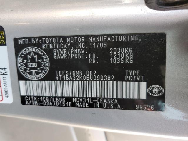 4T1BA32K06U090382 - 2006 TOYOTA CAMRY SE SILVER photo 12