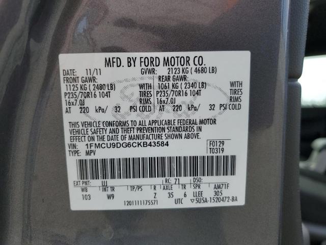 1FMCU9DG6CKB43584 - 2012 FORD ESCAPE XLT GRAY photo 13