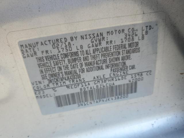 3N1CN7AP4JK438200 - 2018 NISSAN VERSA S SILVER photo 12