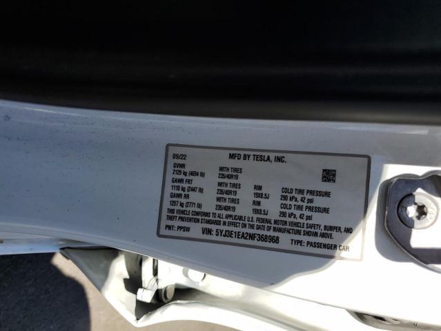 5YJ3E1EA2NF368968 - 2022 TESLA MODEL 3 თეთრი ფოტო 13