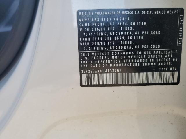 3VV2B7AX8LM133759 - 2020 VOLKSWAGEN TIGUAN SE WHITE photo 12