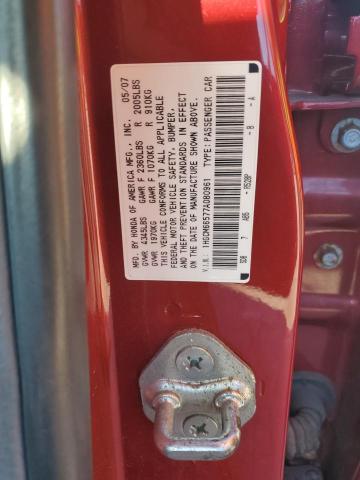 1HGCM66577A080961 - 2007 HONDA ACCORD EX RED photo 12