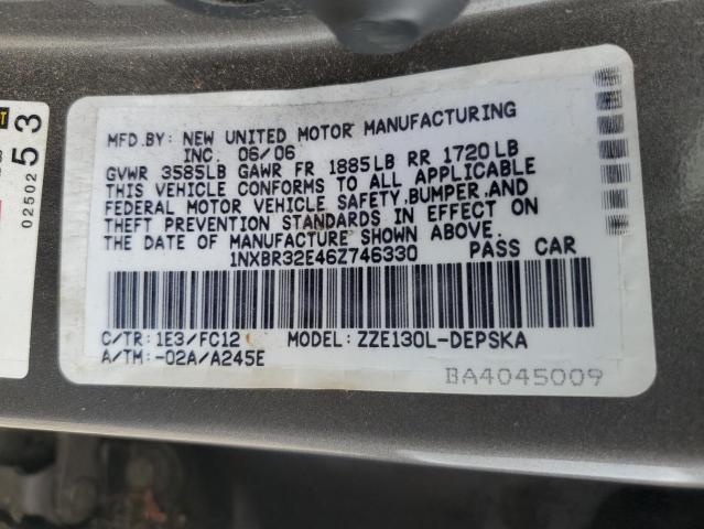 1NXBR32E46Z746330 - 2006 TOYOTA COROLLA CE ნაცრისფერი ფოტო 12