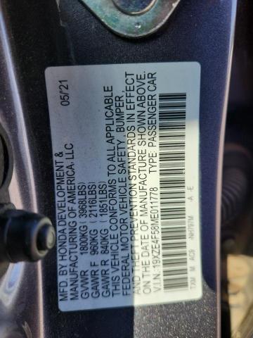 19XZE4F58ME011778 - 2021 HONDA INSIGHT EX CHARCOAL photo 13