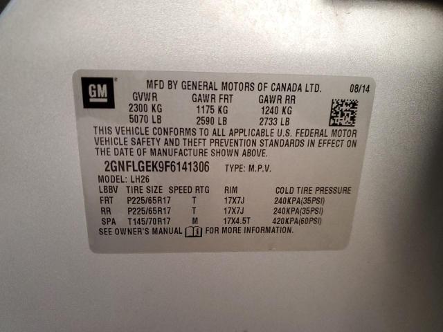 2GNFLGEK9F6141306 - 2015 CHEVROLET EQUINOX LT SILVER photo 13