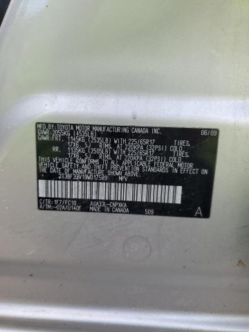 2T3BF33V19W017589 - 2009 TOYOTA RAV4 SILVER photo 13