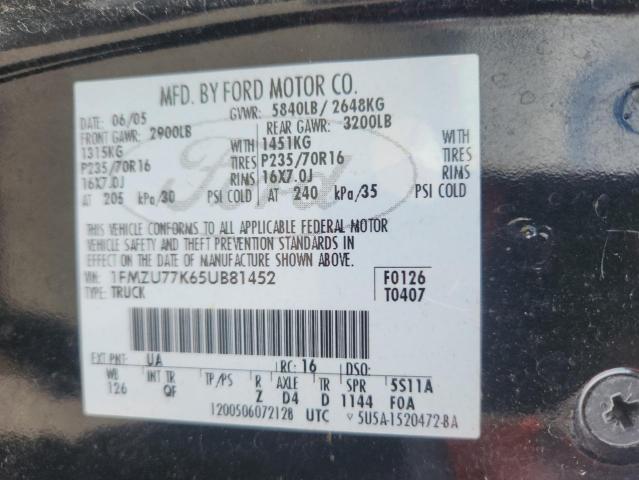 1FMZU77K65UB81452 - 2005 FORD EXPLORER S BLACK photo 12