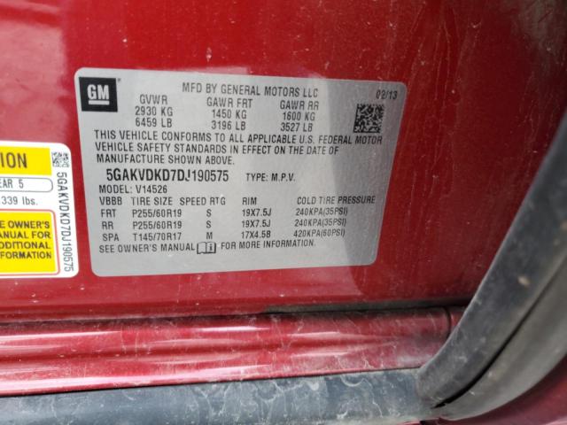 5GAKVDKD7DJ190575 - 2013 BUICK ENCLAVE RED photo 13