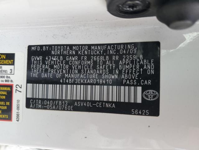 4T4BF3EKXAR018410 - 2010 TOYOTA CAMRY BASE 白色 照片 13