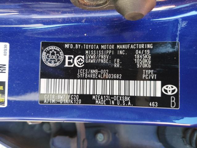 5YFB4RBE4LP003682 - 2020 TOYOTA COROLLA SE 蓝色 照片 12