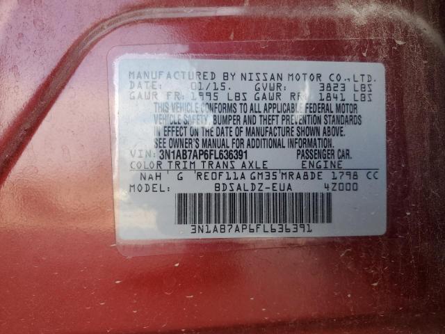 3N1AB7AP6FL636391 - 2015 NISSAN SENTRA S RED photo 12