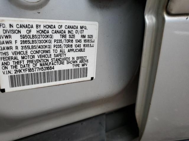 2HKYF18577H531684 - 2007 HONDA PILOT EXL SILVER photo 13