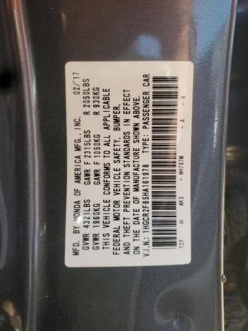 1HGCR2F85HA161978 - 2017 HONDA ACCORD EXL CHARCOAL photo 12