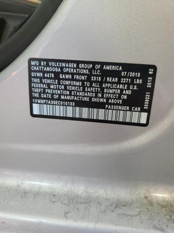 1VWBP7A30EC010133 - 2014 VOLKSWAGEN PASSAT SE 银色 照片 12