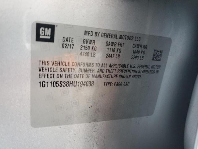 1G1105S38HU194038 - 2017 CHEVROLET IMPALA LT SILVER photo 12