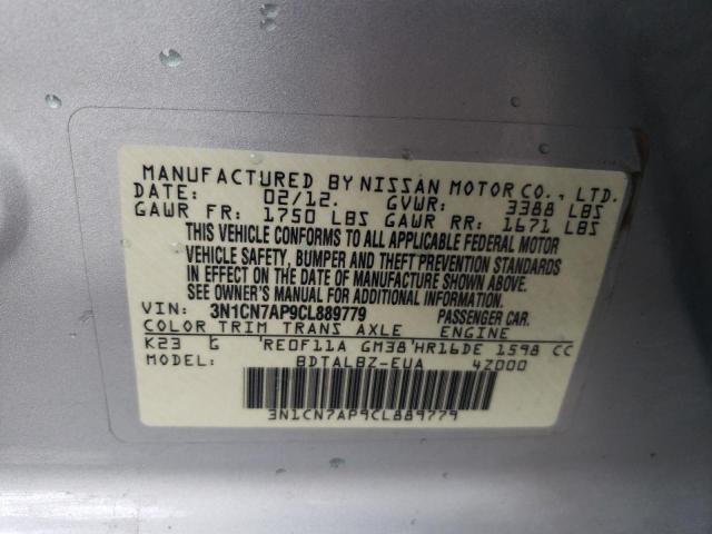 3N1CN7AP9CL889779 - 2012 NISSAN VERSA S SILVER photo 13