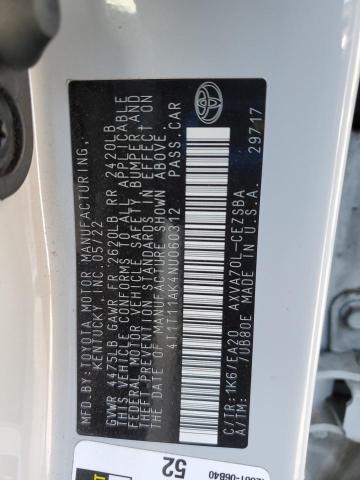 4T1T11AK4NU060312 - 2022 TOYOTA CAMRY SE WHITE photo 13
