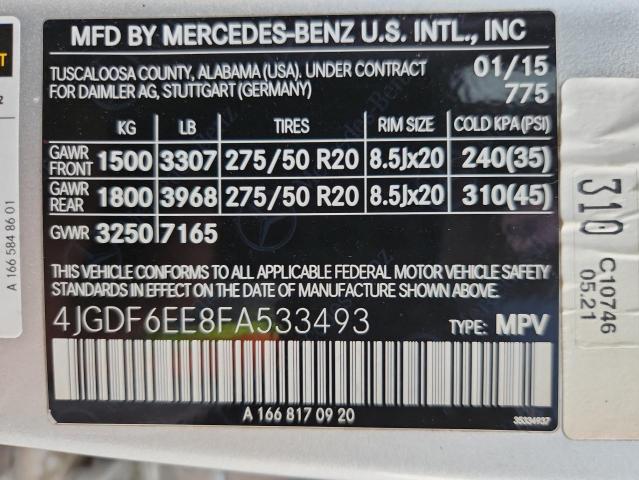 4JGDF6EE8FA533493 - 2015 MERCEDES-BENZ GL 450 4MATIC SILVER photo 13