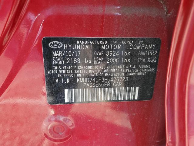 KMHD74LF3HU426723 - 2017 HYUNDAI ELANTRA SE RED photo 12