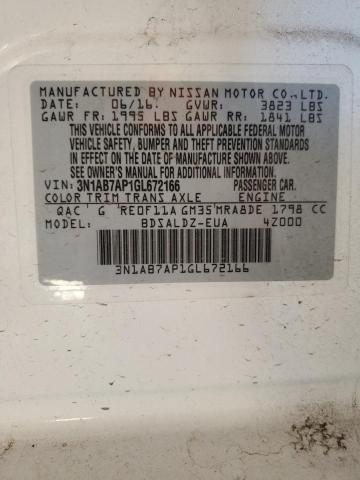 3N1AB7AP1GL672166 - 2016 NISSAN SENTRA S WHITE photo 12