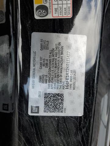 1G1FE1R72K0111422 - 2019 CHEVROLET CAMARO SS BLACK photo 12