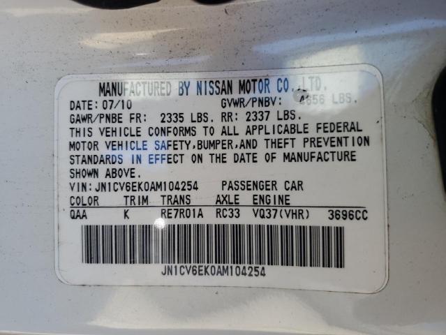 JN1CV6EK0AM104254 - 2010 INFINITI G37 BASE WHITE photo 12