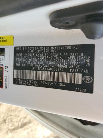 4T1BF3EK1AU535671 - 2010 TOYOTA CAMRY BASE WHITE photo 12